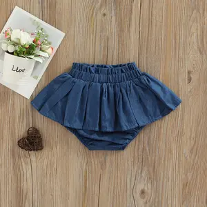 Toddler Baby Girl Summer Denim Tutu Skirt Skort Solid Color Ruffle Pleated Shorts Skirts