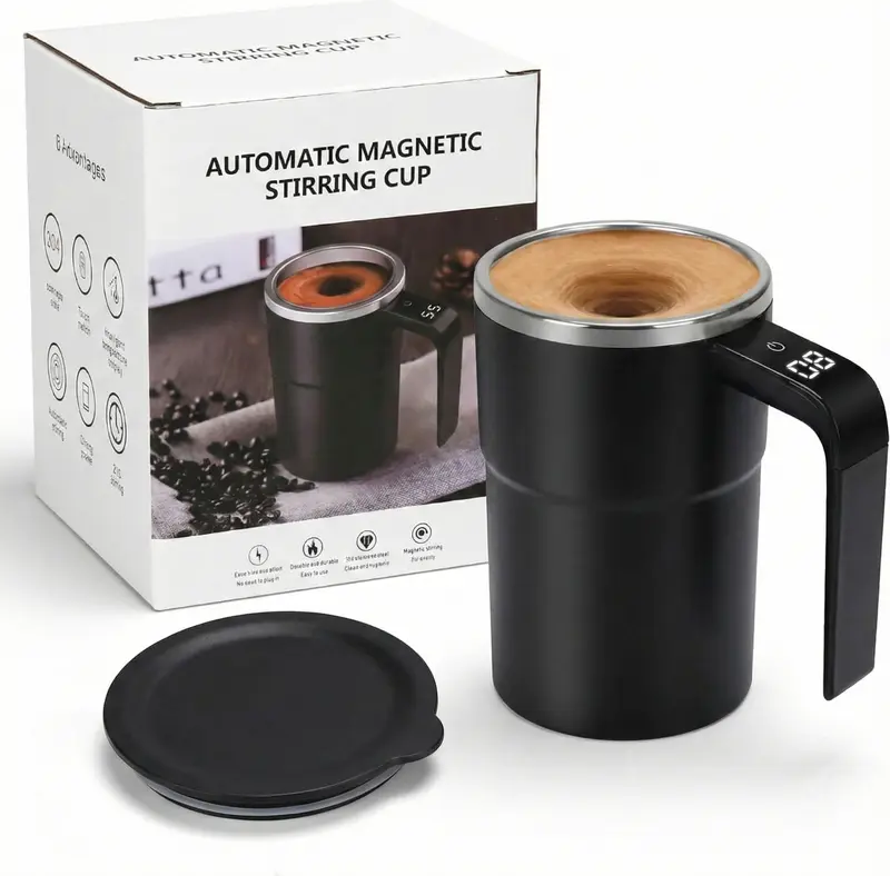 Electric Self-stirring Coffee Mug Magnetic Stirring Cup Rechargeable Automatic Mixing Cup w/LCD Thermometer for Milk/Cocoa at Office/Kitchen/Travel