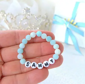 Uniquely Yours: Matte Blue-Green Amazonite Name Bracelet for Boys and Girls – Cutest Personalized Baby Shower Gift