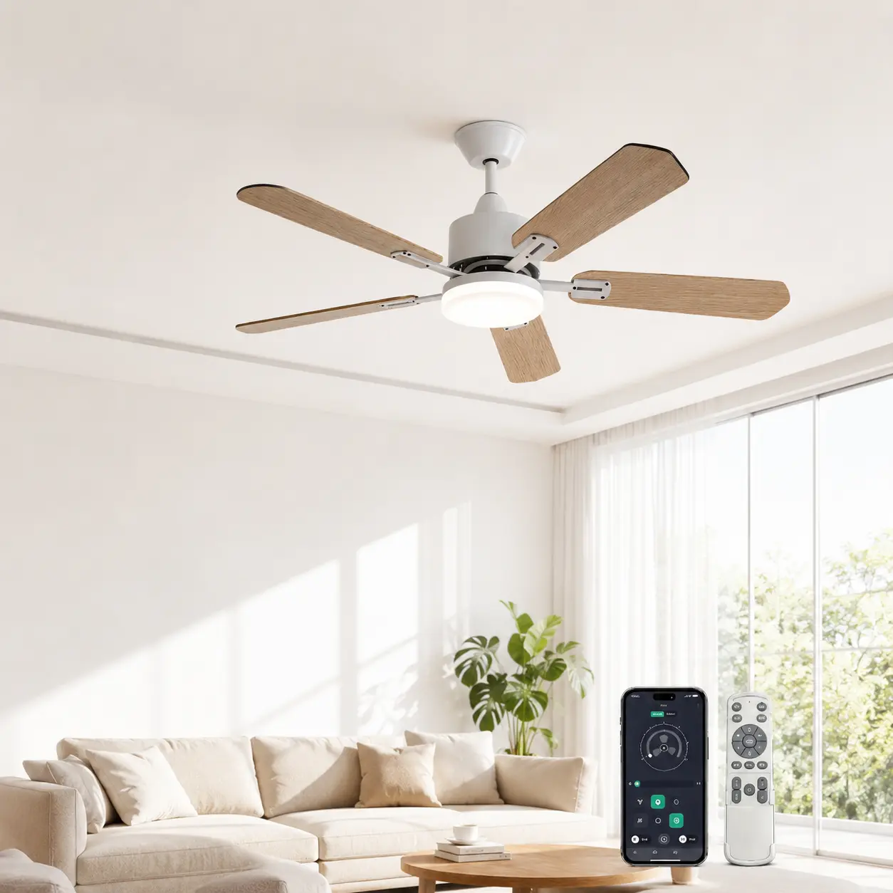 42 in Modern Indoor Ceiling Fan with Ceiling Lighting, App+Remote Control, 5-8 in Recessed Installation, Dimmable 3-Color Temperature, Quiet Efficient High-Speed Reversible Motor, Suitable for Bedrooms & Living Rooms, Led Lights Bedroom, Sheltered Outdoor