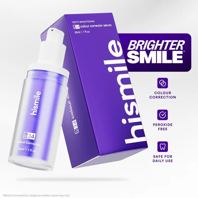 Hismile v34 Colour Corrector - Tooth Stain Concealer, Teeth Brightening Booster, Purple Toothpaste, Colour Correcting,Daily Dental Care