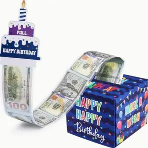 Birthday Money Box, 1 Set Birthday Cash Gift Box with Pull Out Birthday Card, Creative Birthday Gift for Friends & Family, Party Favor