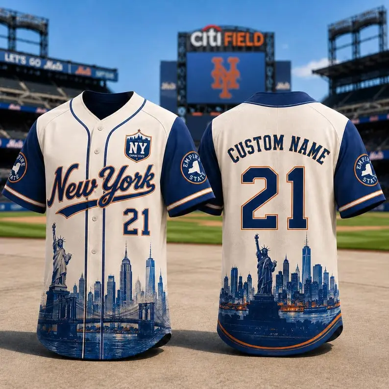 Custom New York Baseball Jersey, Personalized Name Number Jersey Shirt, Empire State Skyline Baseball Fan Gift, Game Day Apparel