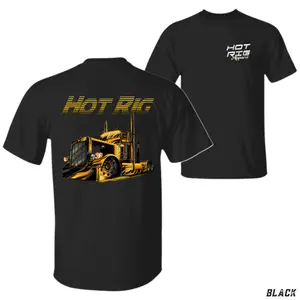 Hot Rig Gold Semi Truck T-Shirt, Sleek Custom Big Rig Graphic with Chrome Detailing, Hot Rig Apparel Graphic Shirt for Diesel Drivers & Show Truck Fans, Gift for Owner Operators or Truck Enthusiasts