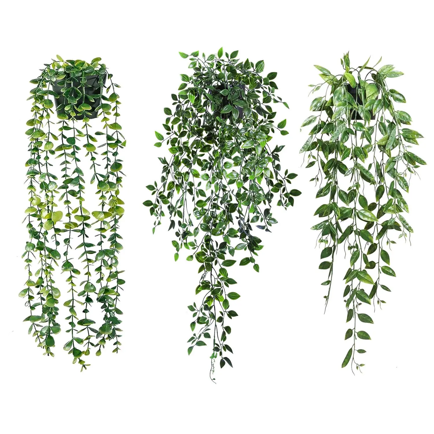 Artificial Hanging Potted Plant, 3 Counts Realistic Faux Plastic Flower, Decorative Plants for Home Wedding Porch, Artificial Boston Fern, Fake Plant Decoration, Decorative Faux Flowers