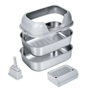 XL Stainless Steel Sifting Litter Box with High Sides for Regular Litter, Scoop Free, Easy-to-Use, Non-Stick, Large Metal Cat Litter Box, Easy Clean Sifting System for Multi-Cat Self-Cleaning, Tray Alternative Durable Odor Control, automatic litter box