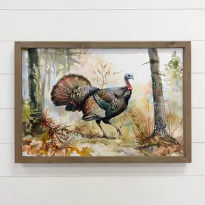 Wild Turkey in the Forest Wall Art, Rustic Woodland Wildlife Decor, Autumn Nature Landscape Print, Farmhouse Cabin Aesthetic Artwork, Vintage Outdoor