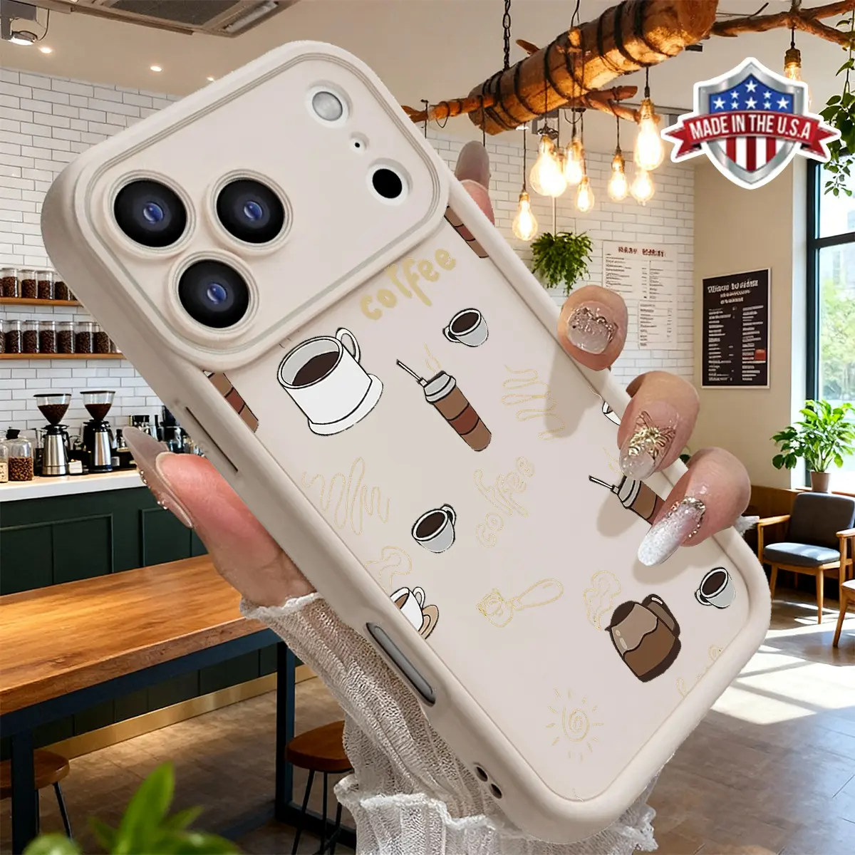 Cute Coffee Cartoon Pattern Silicone Casing for iPhone 17 16 15 14 Pro Max 13 12 11 XR XS Plus Air, Minimalist Slim Anti-Drop Shockproof Durable TPU Cover, Love-Themed Phone Case, Smartphone, Handheld