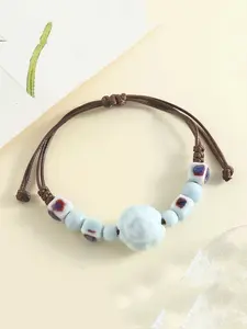 Handmade Ceramic Beaded Bracelet, Adjustable Braided Rope, Unisex Punk Style, Bohemian Ethnic Design, All Seasons Jewelry Gift