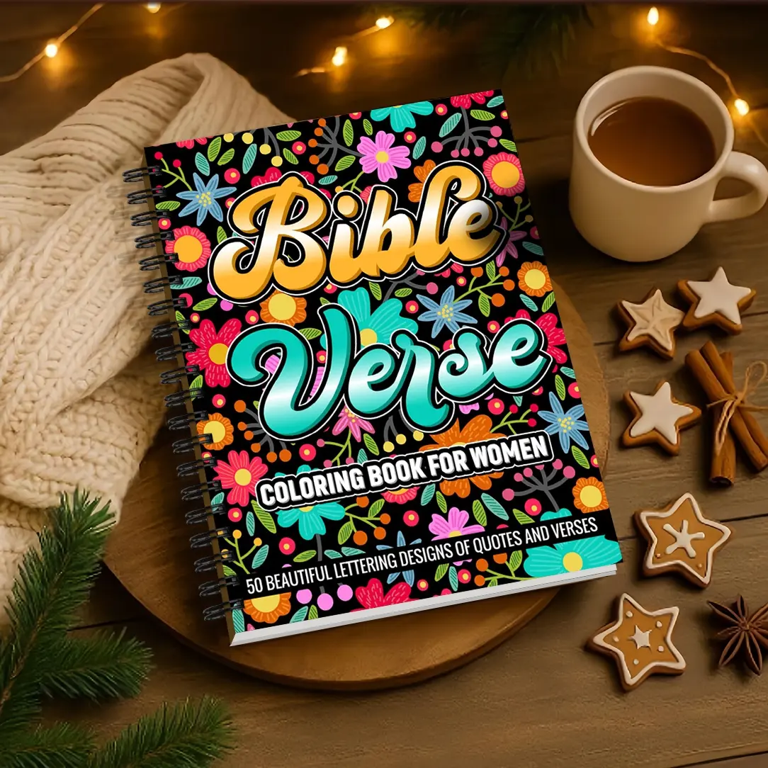 1pc 5.5x8.3 Inch Spiral-Bound Bible Coloring Gift Book- Inspirational Scriptures + Stunning Flowers, Designed for Adults to Relieve Stress, Spark Creativity in Leisure Time - For Everyone