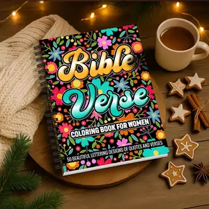 1pc 5.5x8.3 Inch Spiral-Bound Bible Coloring Book- Inspirational Scriptures + Stunning Flowers, Designed for Adults to Relieve Stress, Spark Creativity in Leisure Time - For Everyone