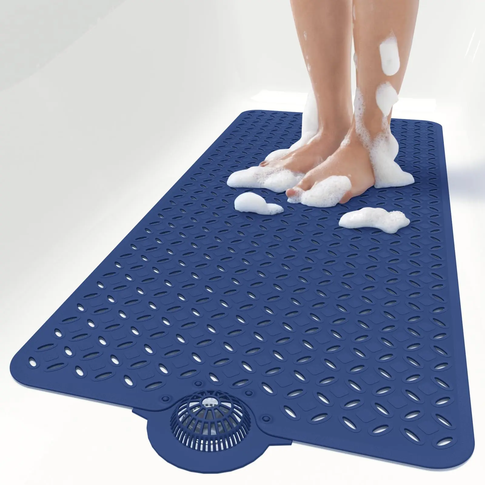 OTHWAY Non-Slip Rubber Bath Tub Mat (39in x 17in) - Long Shower Mat with Hair Catcher to Prevent Clogs, Wide Holes, Machine Washable