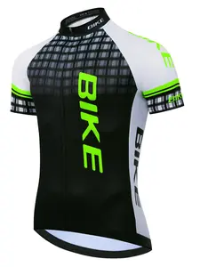 Men's Professional Cycling Shirt, Breathable Polyester Knit Fabric, Geometric Pattern, Round Neck Short Sleeve, Spring/summer/autumn
