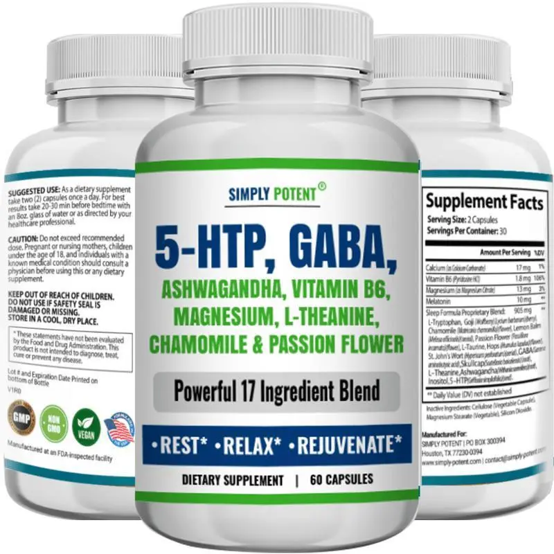 Simply Potent Natural Melatonin + Magnesium Vitamin Dietary Supplement - Sleep and Relaxation Support - 60 Capsules