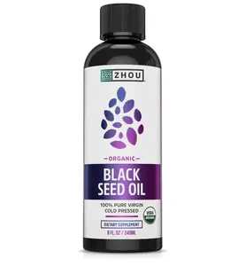 Zhou Organic Black Seed Oil - Black Cumin Seed Oil Cold Pressed, Nigella Sativa, Pure Unrefined Blackseed Liquid, Premium Supplement for Health with Thymoquinone, Omega 3 6 9 - 8 Fl Oz (Pack of 1)