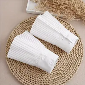 White Pleated Cuff Wrist Cuff Fake Sleeves Simple Casual Jabot Cuffs Costume Accessory with Button Detail for Versatile Use