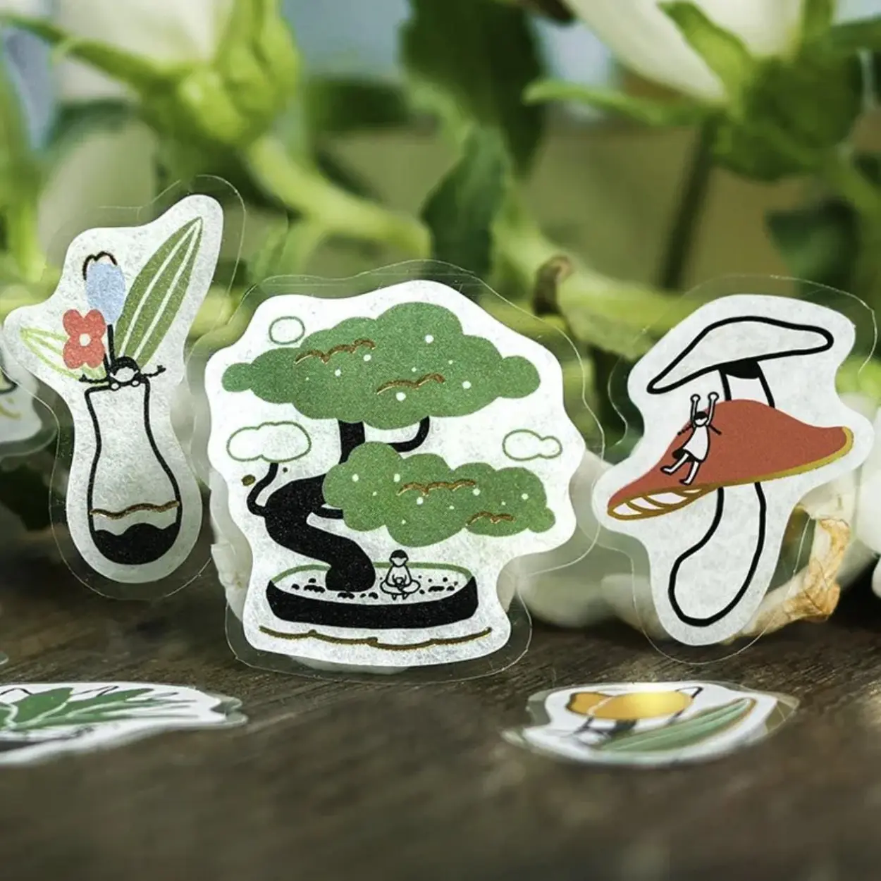Botanical Sticker Pack - 45 Flower Plant Stickers, Japanese Style Garden Stickers for Journal, Planner, Scrapbook Decor