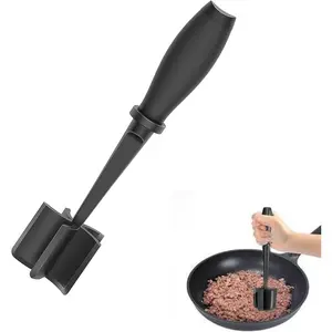 Meat Masher for Ground Beef, Heat Resistant Ground Beef Chopper Tool, Hamburger Smasher & Ground Meat Separator, Black