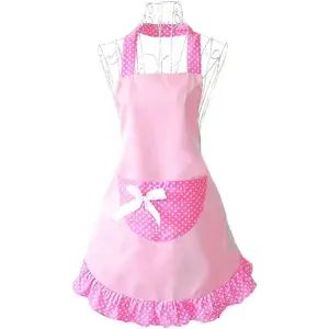 Cute Girls Bowknot Funny Aprons Kitchen Restaurant Cake Aprons with Pocket for Women(Pink)