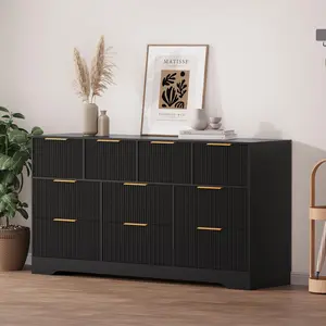 Garvee Fluted 9 Drawer Dresser for Bedroom, 59-Inch Wide Modern Wooden Chest of Drawers with Organizer Storage, Perfect for Living Room and Bedroom Use