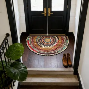 Half Round Door Mat for Front Back Porch, Non-Slip Half Circle Rug, Boho Area Rug, Durable Indoor Entrance Pad, Elegant Vintage Bohemian Home Decor