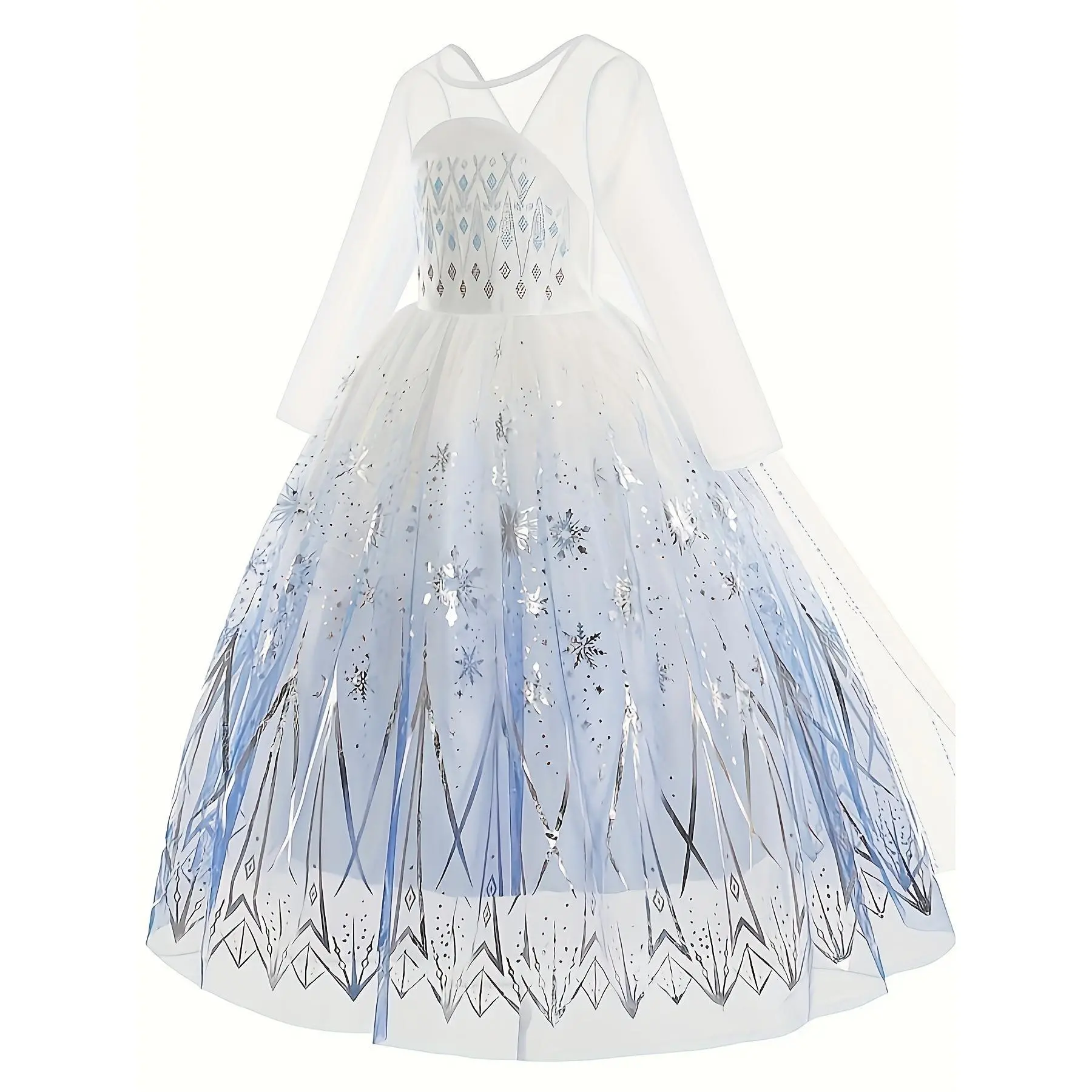 Girls' White Snow Princess Dress with Floor-Length Cape, Ruffle, Snowflakes & Embroidery, Lace Fairy-Tale Carnival Outfit for Birthday Parties, Kids' Costumes & Accessories
