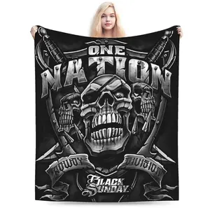 Raider'S For Life Themed Ultra-Soft Flannel Blanket Black White Skull Design, Cozy Living Room Throw, Office Sofa Decor, All-Season Travel Gift, Home Decor Accessory limited  stock boyfriend gift