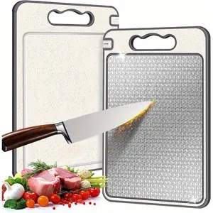 Stainless Steel Double-Sided Chopping Board, Mesh Design, Scratch-Resistant, Non-Slip Silicone Wrap, Dishwasher Safe, Kitchen Essential