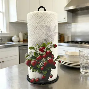 Cute Strawberry Pattern Paper Towel Holder, Durable Countertop Stand, Home Decor for Kitchen, Bathroom, Dining Room, Living Room