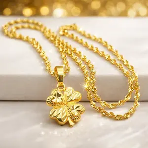 Gold-Plated Brass Lotus Pendant Water Wave Collarbone Necklace - Quiet Luxury Trendy It Girl Auspicious Versatile Women's Jewelry Gold Tone Gifts