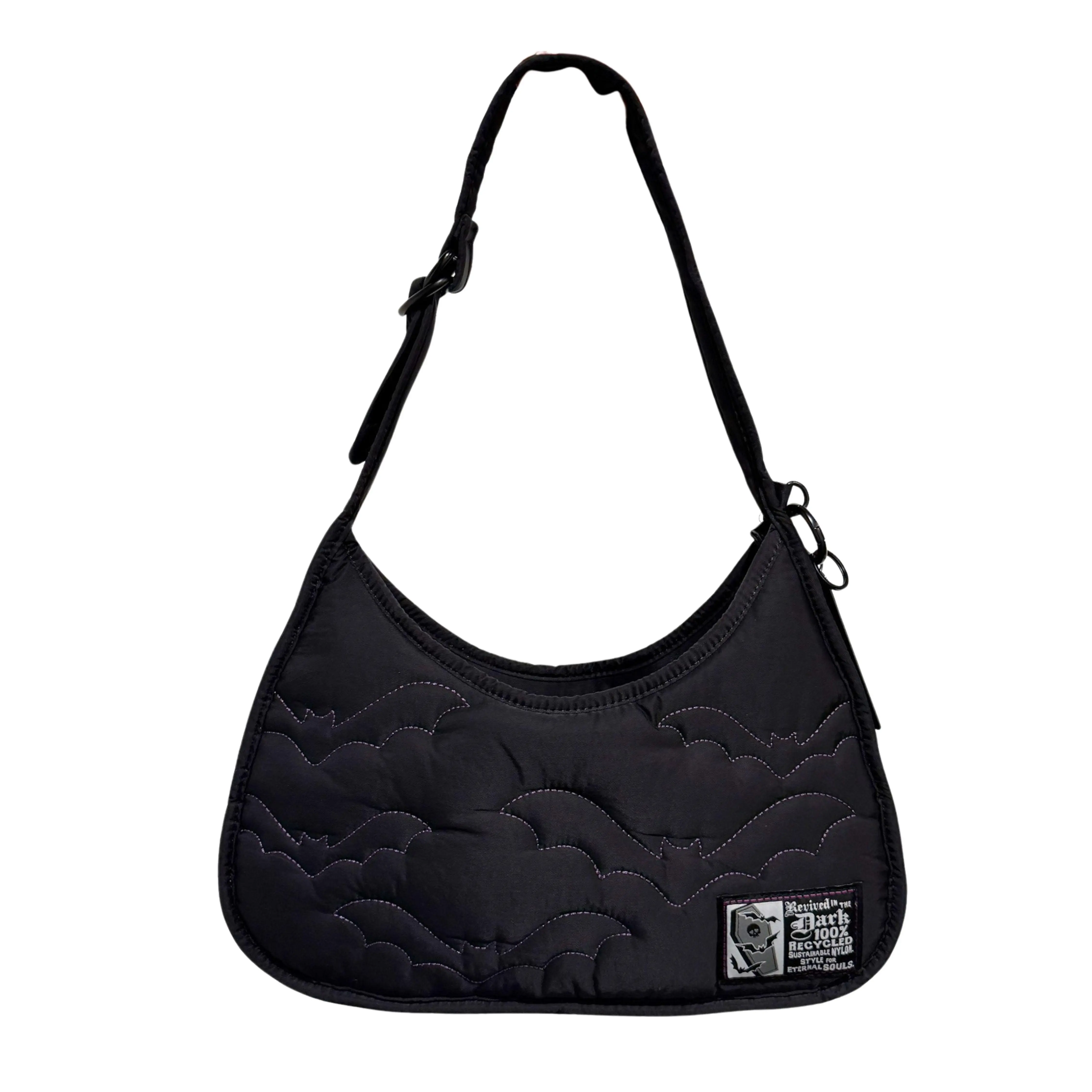 Recycled Nylon Purple Bats Shoulder Bag