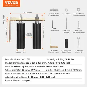 VEVOR Sliding Gate Kit, 6 Rolling Gate Hardware Kit with L-Bracket, Universal Adjustable Sliding Gate Rollers, Heavy Duty Sliding Gate Guide Roller for Sliding Gates and Rolling Door, Black