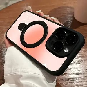 Pink Gradient Magnetic Phone Case for iPhone 17/16/15/14/13/12/11 Pro Max/Pro/Plus/Air - Cute Shockproof Wireless Charging Protective Cover with MagSafe Compatibility Protection Cellphone Casing Black