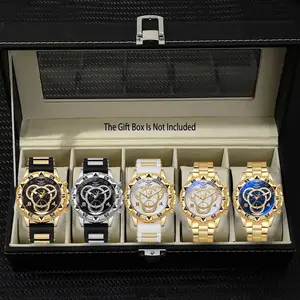 Men's Stainless Steel Quartz Watch Set, Modern Trendy Watch, Fashion Business Design, Pointer Type, Silicone Strap, Modern Fashionable Wristwatch, Perfect Gift for Valentine's Day