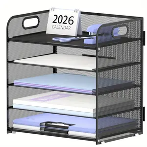 5 Trays Paper Organizer Letter Tray with Handle-Mesh Desk File Organizer, Paper Sorter Desk Organizer for Office, Home or School