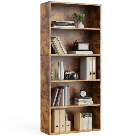 Industrial 5 Shelf Bookcase - Large 53 Inch Tall Floor Standing Open Bookshelf for Home Office, Living Room, and Bedroom Storage
