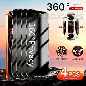 KAYKWONG'S 4pcs Privacy Protective Screen Protector, 360° Anti-Spy Glass, For iPhone 17/16/15/14/13/12/11 Series, Face ID Compatible, 9h+ Hardness, Durable & Scratch-Resistant