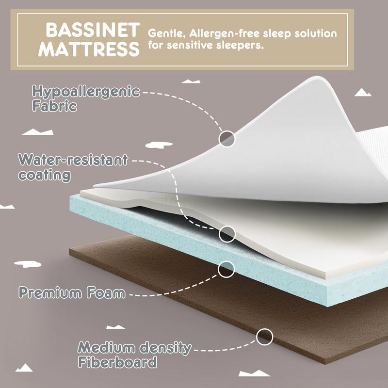 HARPPA 3-in-1 Foldable Baby Bassinet Bedside Sleeper, Rocking Bassinet with Mattress & Cover, Height Adjustable Bassinet for Baby with Wheels, Crib For Infant