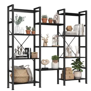 Wide Bookshelf with Adjustable Shelves, Convertible 3-Column 4-Tier Display Unit, Industrial Bookcase for Living Room & Home Office