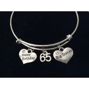 Happy 65th Birthday Big Sister Expandable Charm Bracelet Silver Adjustable Wire Bangle Gift
