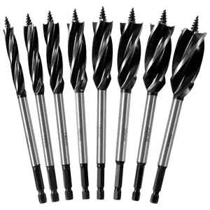 8Pcs Wood Auger Drill Bit Set, High-Carbon Steel 4 Flute Cut Self-Tapping Hex Shank Drilling Bit Kit (10-25mm) - Precise Woodworking Deep Drill Bits for Hardwood, Plastic, Cork