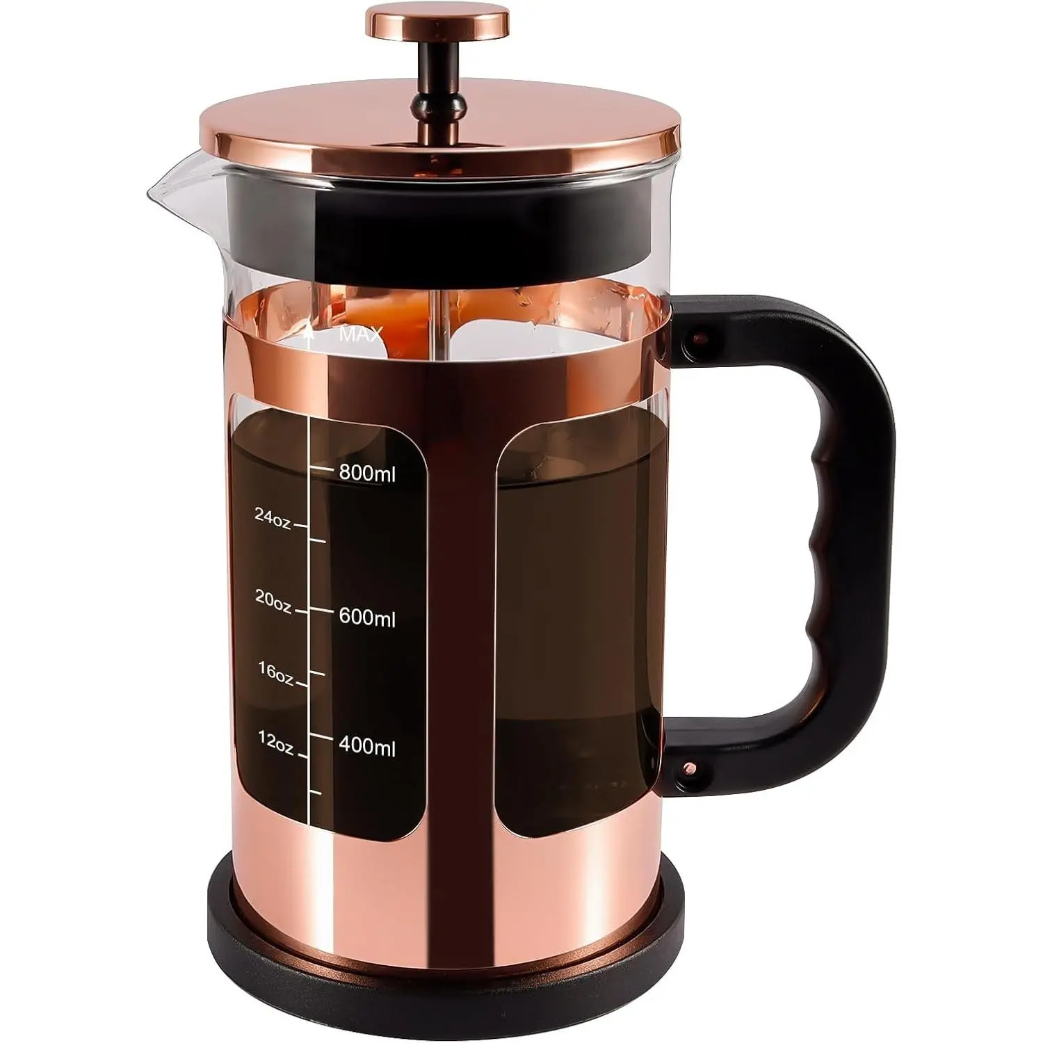 French Press Coffee Tea Maker, Upgrade Heat Cold Resistant Thickened Glass with 4 Level Stainless Steel Filtration System Brew Coffee & Tea, BPA Free, Large 1000ml 34oz, Rose Gold