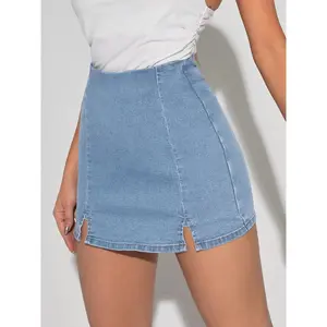 ✨   Tall Girl High Waist Black Denim Skort |   Extended Length Double Slit Everyday233