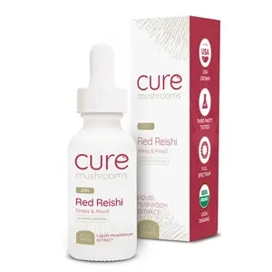 CURE MUSHROOMS Red Reishi - Organic Mushroom Supplement Drops - Mood Boosting + Anti Stress Tincture - Anti-Inflammation - 30-60 Drops (Red Reishi)