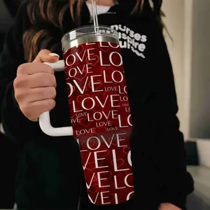 40oz large capacity car water bottles with lid and handle, 304 stainless steel insulated tumbler - Love, suitable for car, office, travel, Winter Tumbler for Her/His, new year gifts and Valentine gifts