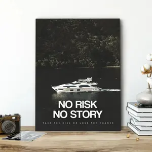 No Risk No Story Wall Art Decor, Modern Abstract Posters and Prints, Wooden Framed Canvas Artwork, Inspirational Typography Painting for Bedroom Living Room Kitchen Hallway Home Decor Gift