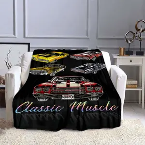 [Classic Muscle Car Blanket] 100% Polyester Classic Muscle Car Flannel Blanket | Contemporary Style, Digital Print, All-Season  Throw for Office, Home, Bedroom | Christmas Gift for Family and Friends  Warm Haven Textiles