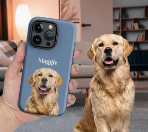 Pet Phone Case With Custom Photo, Personalized Dog Cat Name Portrait Iphone, Unique Pet Loss Sympathy Gift
