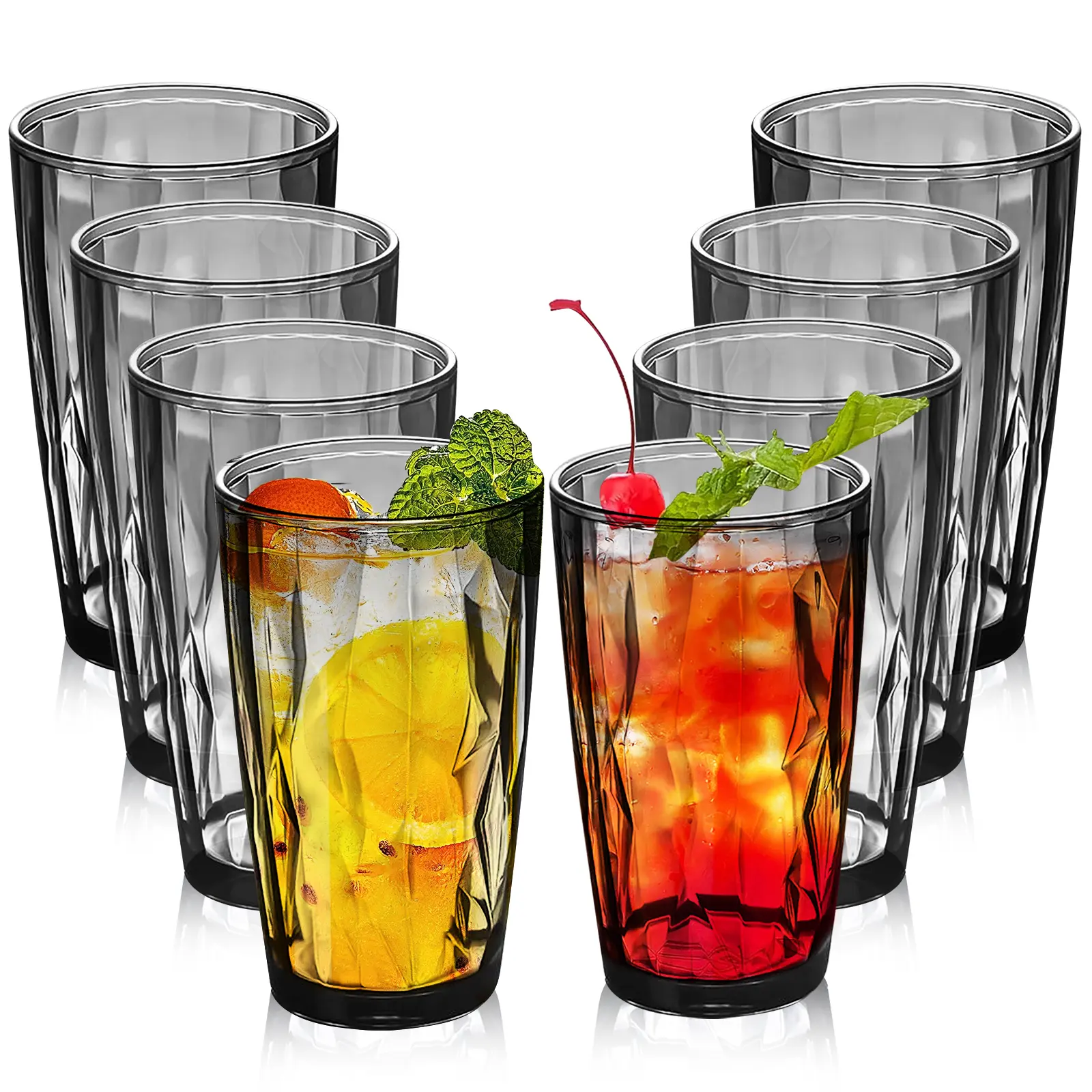 16oz Plastic Tumblers Drinking Glasses,set of 8 Clear Acrylic Drinking Cups Wine Glasses Beverage Cups Tumbler for Poolside Party, Outdoor&Indoor, Stackable, Easy to Clean, Large Capacity
