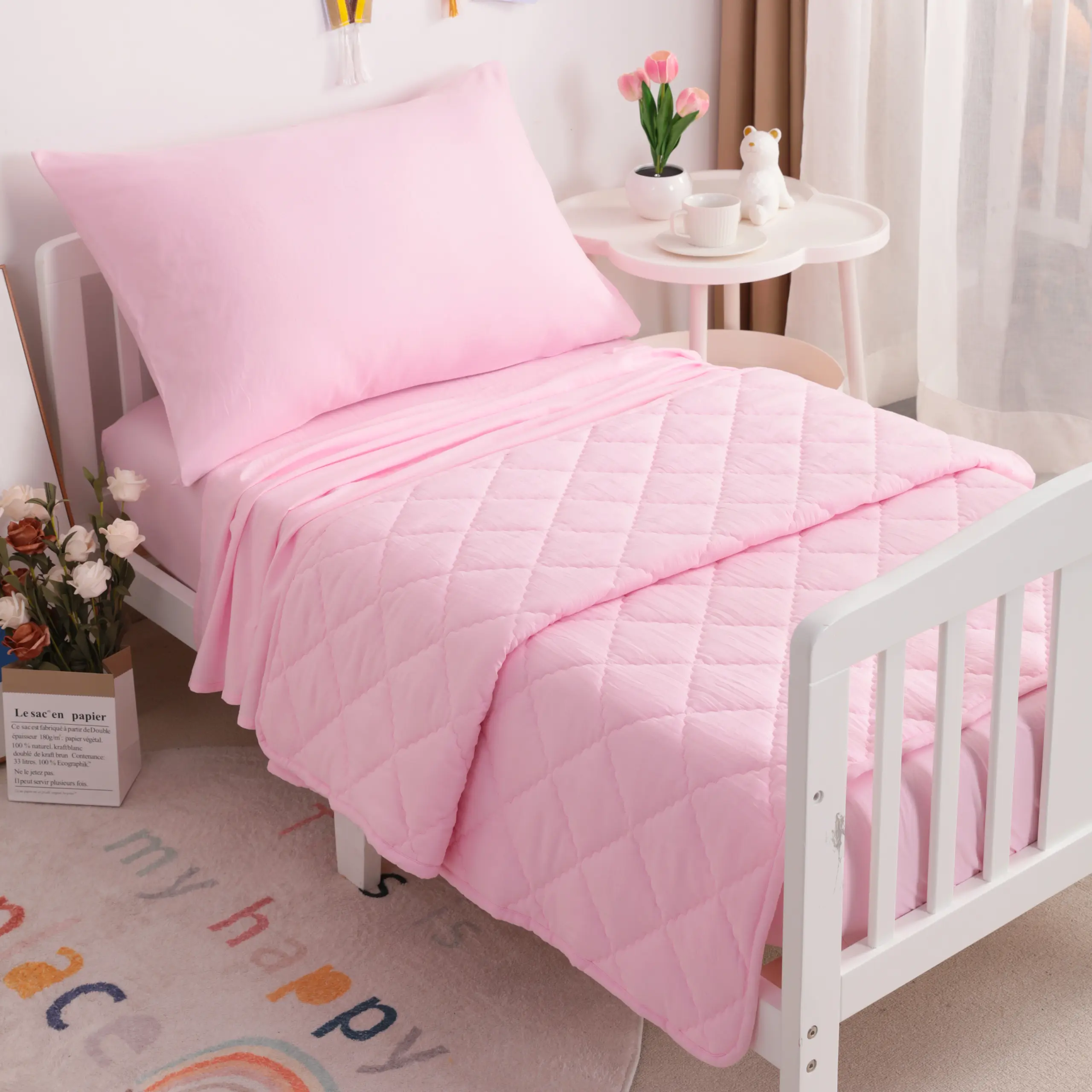 NTBAY Toddle Bedding Sets, Children's Comforter Set, 4 Pieces Skin-Friendly Cozy Soft Washable and Breathable Baby Crib Bedding Set for Boys and Girls, Lightweight & Warm, Room Decoration, All Season, Gift